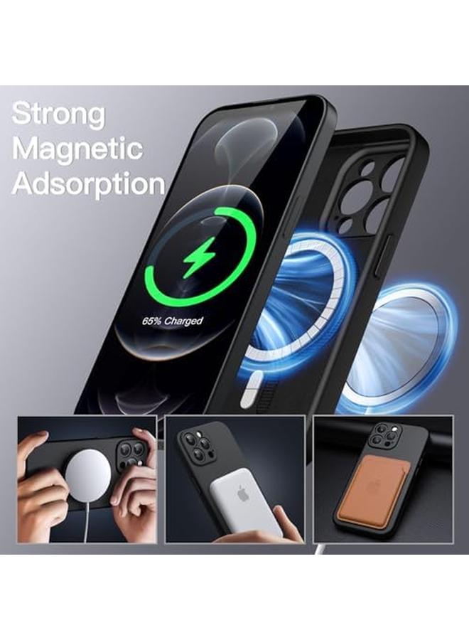جي تيك جراب سيليكون مغناطيسي لهاتف آيفون 12 برو ماكس مقاس 6.7 بوصة متوافق مع غطاء هاتف ماج سيف مع عدسة الكاميرا حماية كاملة باللون الأسود - Image 3