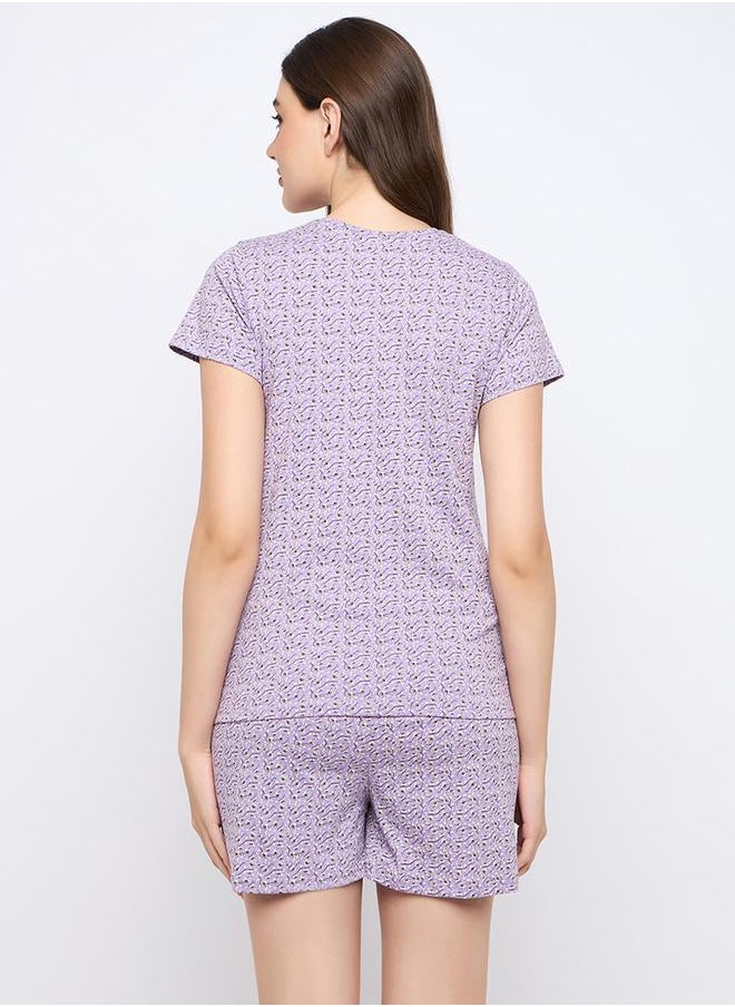 Clovia Printed Round Neck Top and Shorts Pyjama Set by Styli  - Image 5