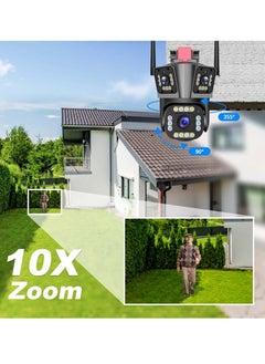 Generic WIFI IP Security Camera, 5k 12mp Waterproof Smart Surveillance Camera With 10x Zoom, Three Lens Three Screen Auto Tracking Outdoor PTZ CCTV Video Camera For Home And Office, (1pc, Black)  - Image 2