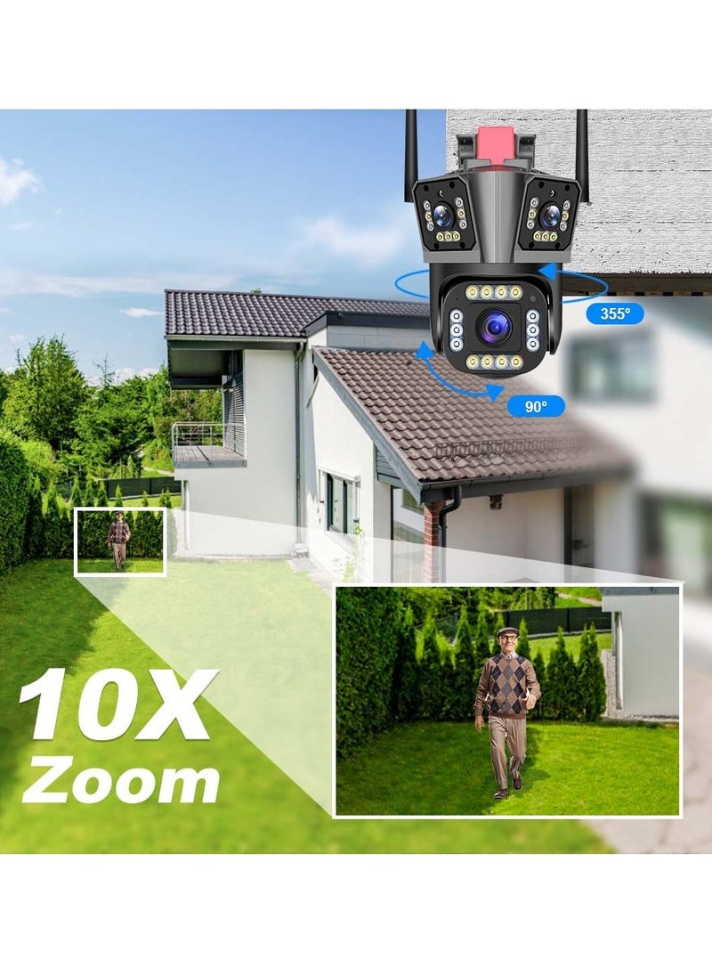 Generic - WIFI IP Security Camera, 5k 12mp Waterproof Smart Surveillance Camera With 10x Zoom, Three Lens Three Screen Auto Tracking Outdoor PTZ CCTV Video Camera For Home And Office, (1pc, Black) - Image 1