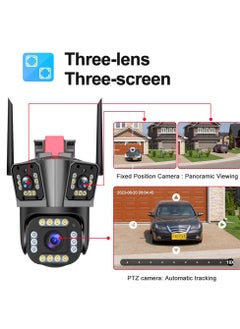 Generic WIFI IP Security Camera, 5k 12mp Waterproof Smart Surveillance Camera With 10x Zoom, Three Lens Three Screen Auto Tracking Outdoor PTZ CCTV Video Camera For Home And Office, (1pc, Black)  - Image 3