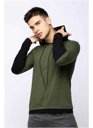 Color Block Men's Fullsleeve Hooded Olive Cotton Tshirt - pzsku/ZB663C853CB2338542484Z/45/1746189039/f7e98b7f-253e-4e4d-b53c-e97c86eba629