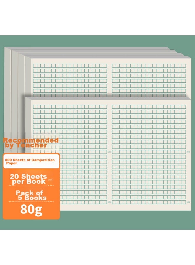 Simaa 800-Grid Composition Paper, Thickened Green Grid Writing Paper, Draft Paper, 8K/20 Sheets, 5-Pack Set, High School Student Study Essential - Image 3