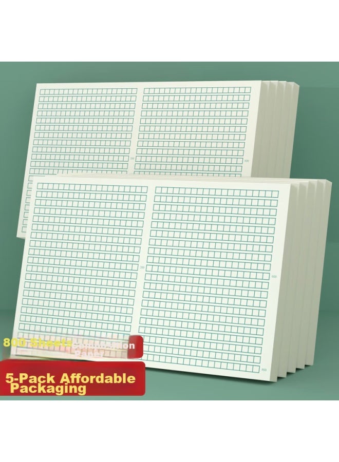 Simaa 800-Grid Composition Paper, Thickened Green Grid Writing Paper, Draft Paper, 8K/20 Sheets, 5-Pack Set, High School Student Study Essential - Image 2