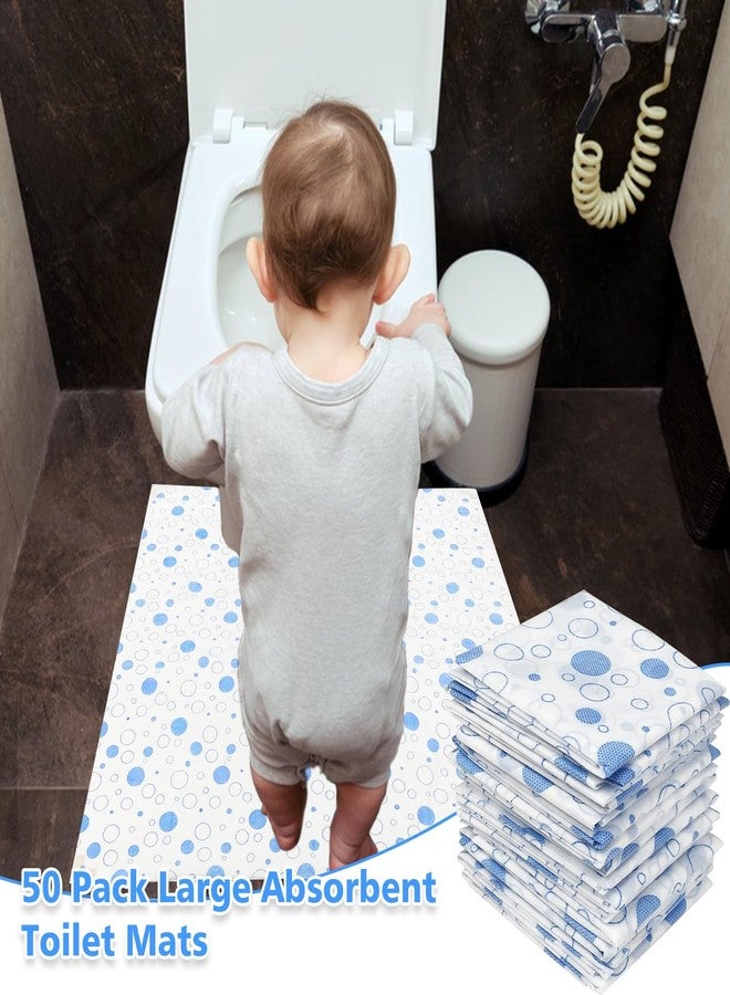 LAIAMER 50 Pack Disposable Toilet Mats Toilet Floor Protector from Urine U-Shape Toilet Training Rug Waterproof Non-Slip Bathroom Potty Training Mats Disposable Toilet Commode Mat for Children Adult(Blue Dot) - Image 5