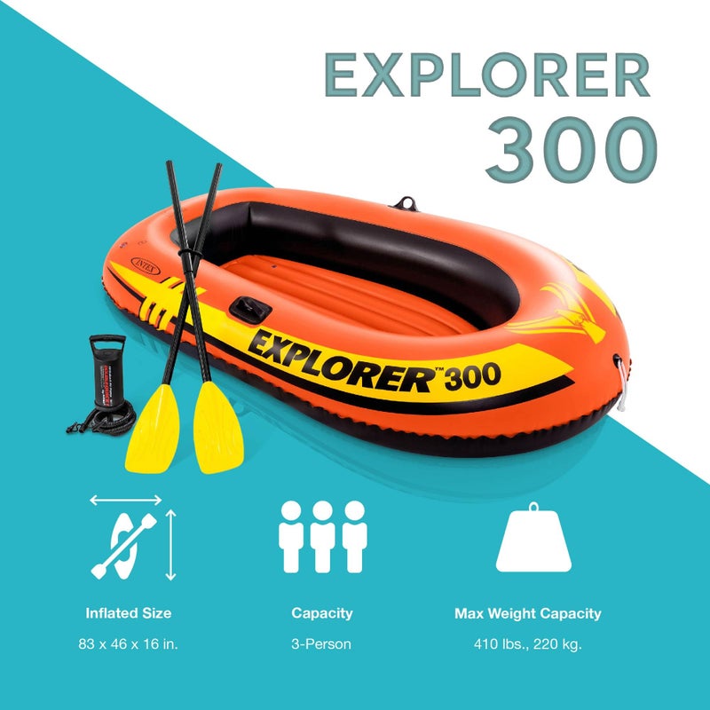 INTEX 58332EP Explorer 300 Inflatable Boat Set: Includes Deluxe Boat Oars and Mini Hand Pump – Dual Air Chambers – Grab Rope – 3-Person – 410lb Weight Capacity - Image 5