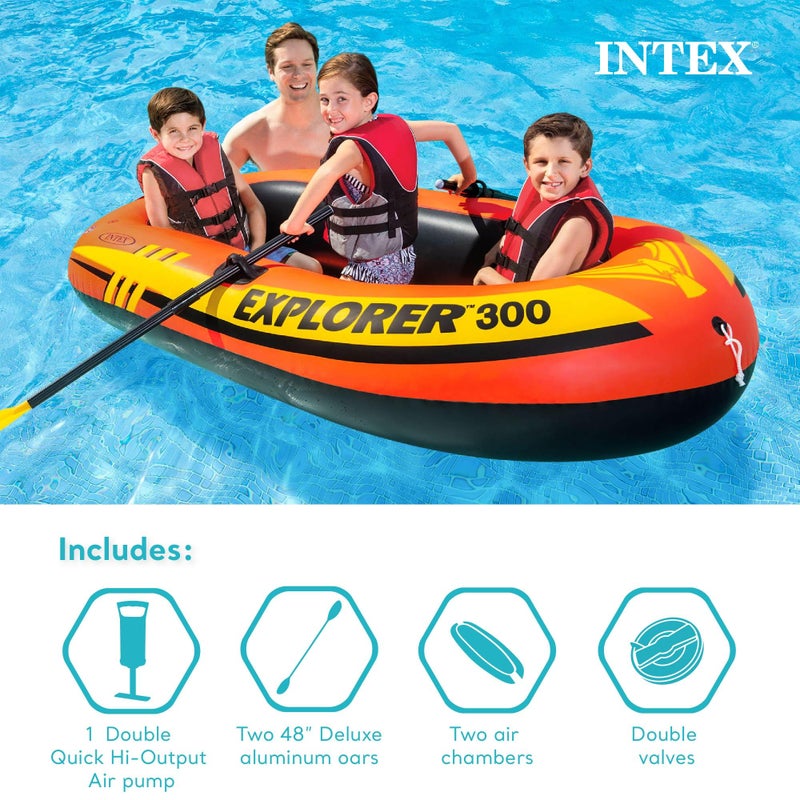 INTEX 58332EP Explorer 300 Inflatable Boat Set: Includes Deluxe Boat Oars and Mini Hand Pump – Dual Air Chambers – Grab Rope – 3-Person – 410lb Weight Capacity - Image 3