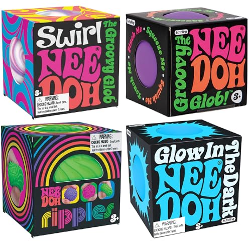 Matty's Toy Stop ني دو تينيز ريبليس، يتلألأ في الظلام، دوامة، وأصلي... كرات جروفي غلوب! قابلة للضغط، قابلة للضغط، تنفجر، قابلة للتمدد كرات ضغط هدية مجموعة حفلة - 4 عبوات (ألوان متنوعة) - Image 5