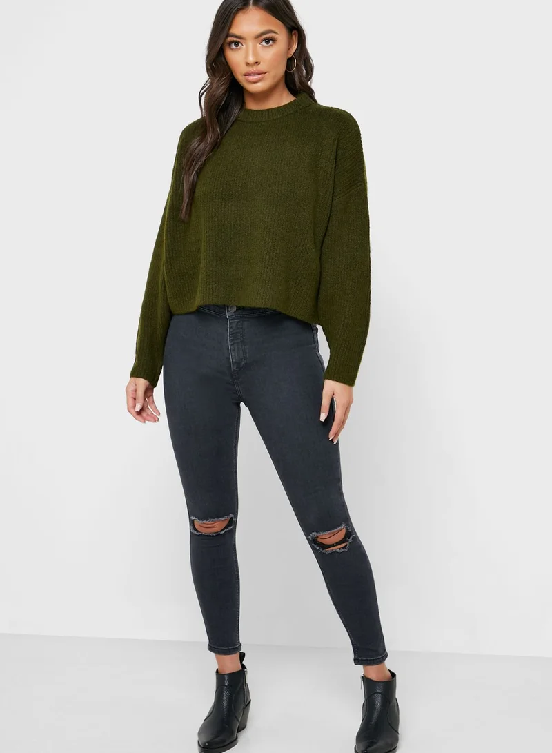 Topshop Petite Cable Knit Cropped Sweater