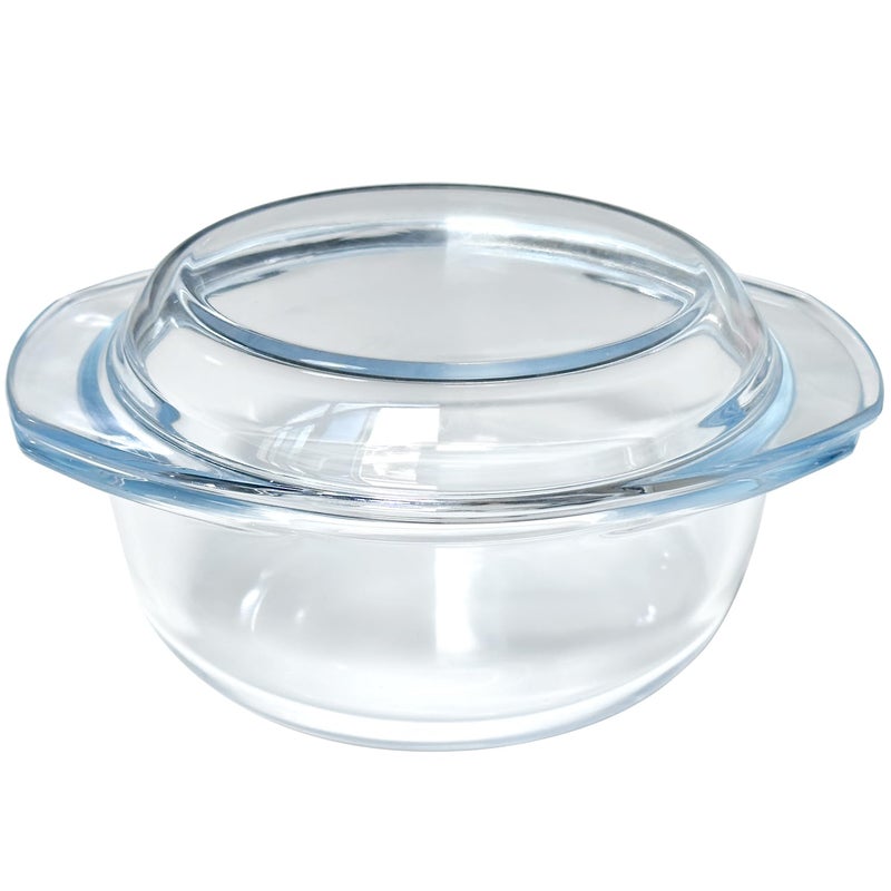 VIPHIEC Small 1-QT Round Tempered Glass Casserole Dish with Lid, Mini Clear Glass Casserole Bowl with Glass Lid - Image 1
