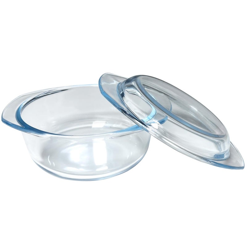 VIPHIEC Small 1-QT Round Tempered Glass Casserole Dish with Lid, Mini Clear Glass Casserole Bowl with Glass Lid - Image 2
