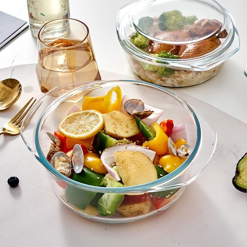 VIPHIEC Small 1-QT Round Tempered Glass Casserole Dish with Lid, Mini Clear Glass Casserole Bowl with Glass Lid - Image 5