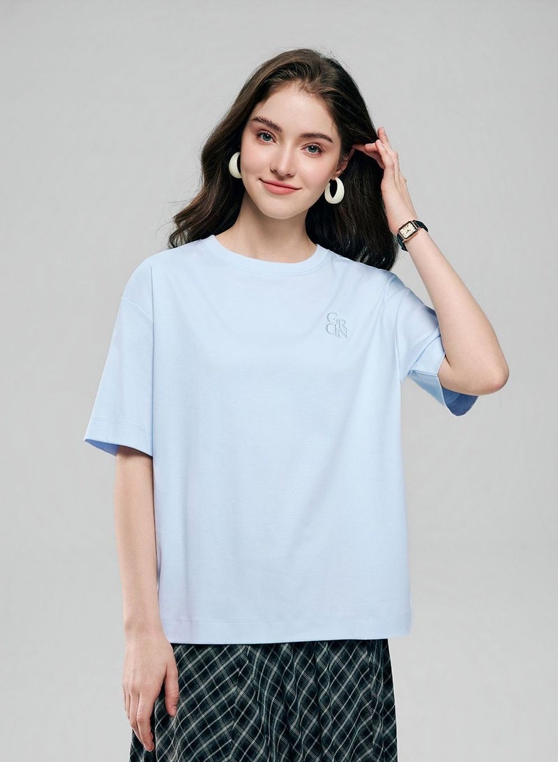 GIORDANO Women’s Embroidered Cotton Liquid Touch Tee - Image 1