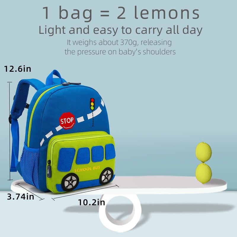 willikiva حقيبة ظهر للأطفال الصغار على شكل ديناصور سيارة من ويليكيفا للبنين والبنات، حقيبة أطفال مقاومة للماء لمرحلة ما قبل المدرسة (حافلة سكول خضراء) - Image 3