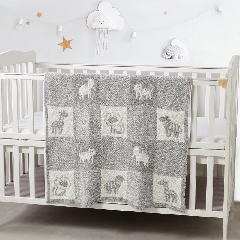 CREVENT 30"X40" Cozy Soft Warm Knitted Baby Blanket for Girls Boys, Newborn Essentials for Infant, Baby Shower Receiving Gift - Animal Grey 75X100cm - Image 2