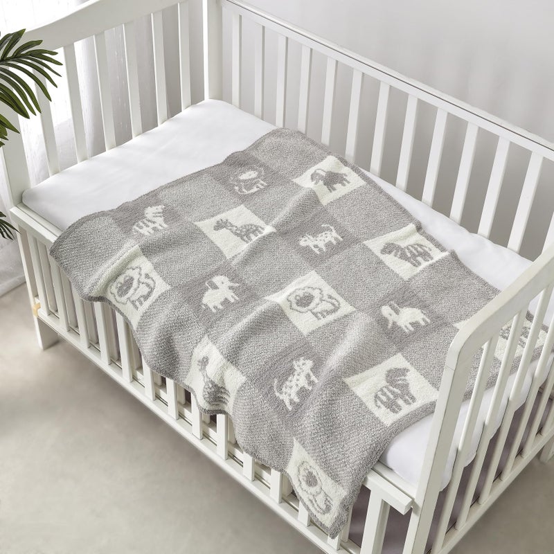 CREVENT 30"X40" Cozy Soft Warm Knitted Baby Blanket for Girls Boys, Newborn Essentials for Infant, Baby Shower Receiving Gift - Animal Grey 75X100cm - Image 4