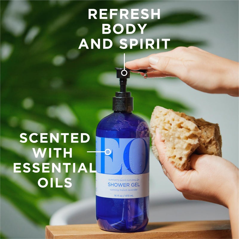 EO Shower Gel Body Wash, 16 Ounce (Pack of 2), Lavender, Organic Plant-Based Skin Conditioning Cleanser with Pure Essentials Oils - Image 2