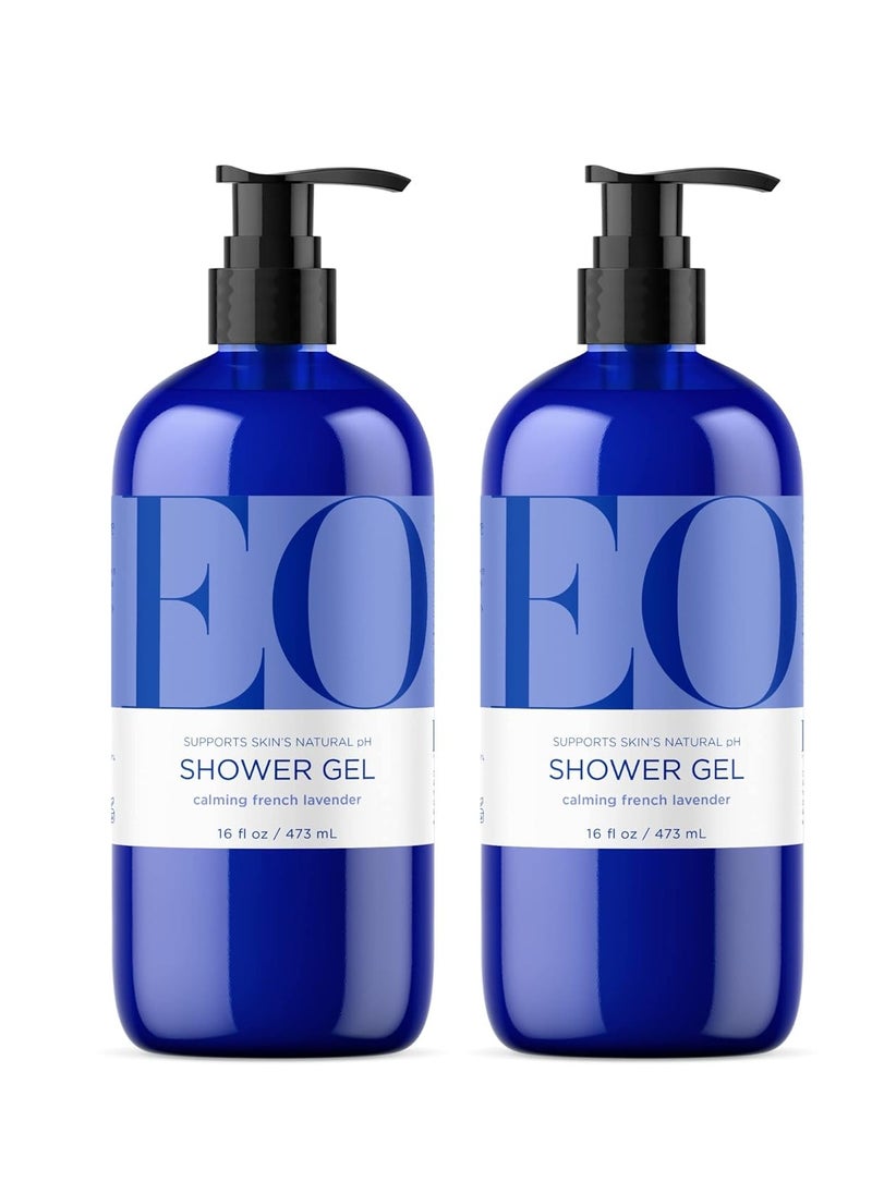 EO EO Shower Gel Body Wash, 16 Ounce (Pack of 2), Lavender, Organic Plant-Based Skin Conditioning Cleanser with Pure Essentials Oils  - Image 1