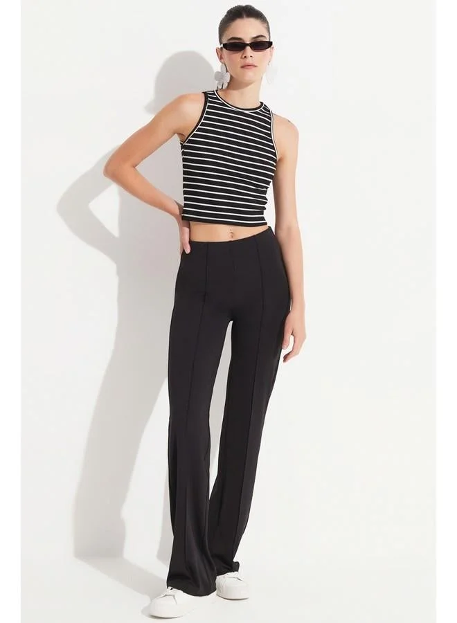 JUNE June Crop Knitted Bodysuit Black