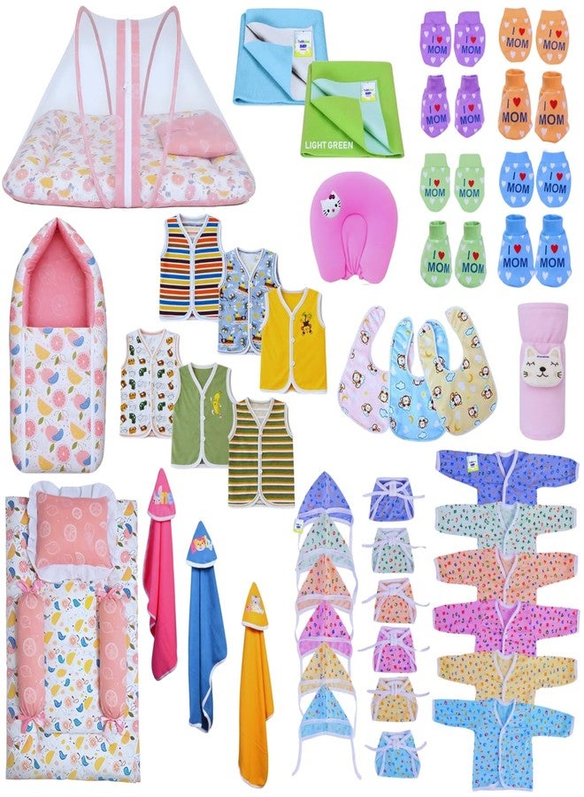 Toddylon Newborn Baby Essentials Kit 46 Items Combo Set for 0-6 Months with Hospital Bag & Bedding Clothing Set (Pink) - Image 1