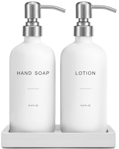 Prus Waso White Soap Dispenser Bathroom Set Hand and Lotion Dispenser with Pump Perfect for Bathroom Essentials for New Home Silver White - Image 1