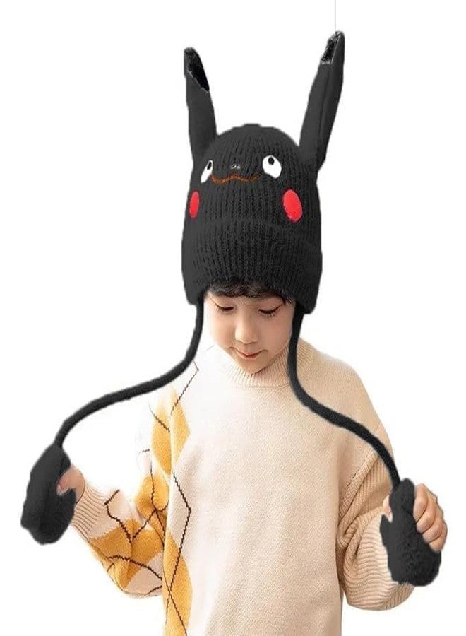 Krystle Kids Rabbit Hat Ear Moving Jumping Hat Funny Bunny Plush Hat Cap for Women Girls, Winter Spring Warm Hat (Black)