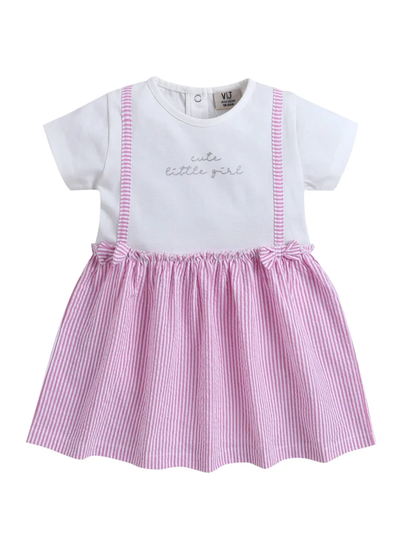 victor and jane Infant Girls Purple Stripe Suspender Dress with Bow Details