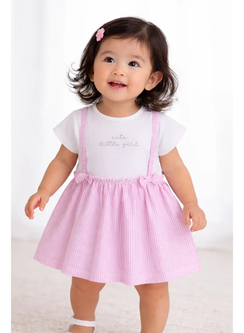 victor and jane Infant Girls Purple Stripe Suspender Dress with Bow Details