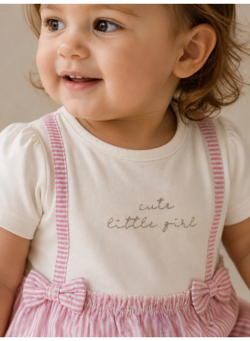 Victor And Jane  Infant Girls Purple Stripe Suspender Dress with Bow Details for Women | Best Price UAE