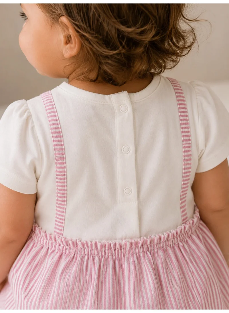 Victor And Jane  Infant Girls Purple Stripe Suspender Dress with Bow Details for Women | Best Price UAE