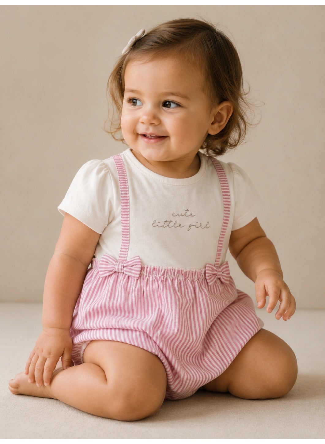 victor and jane Infant Girls Purple Stripe Suspender Dress with Bow Details