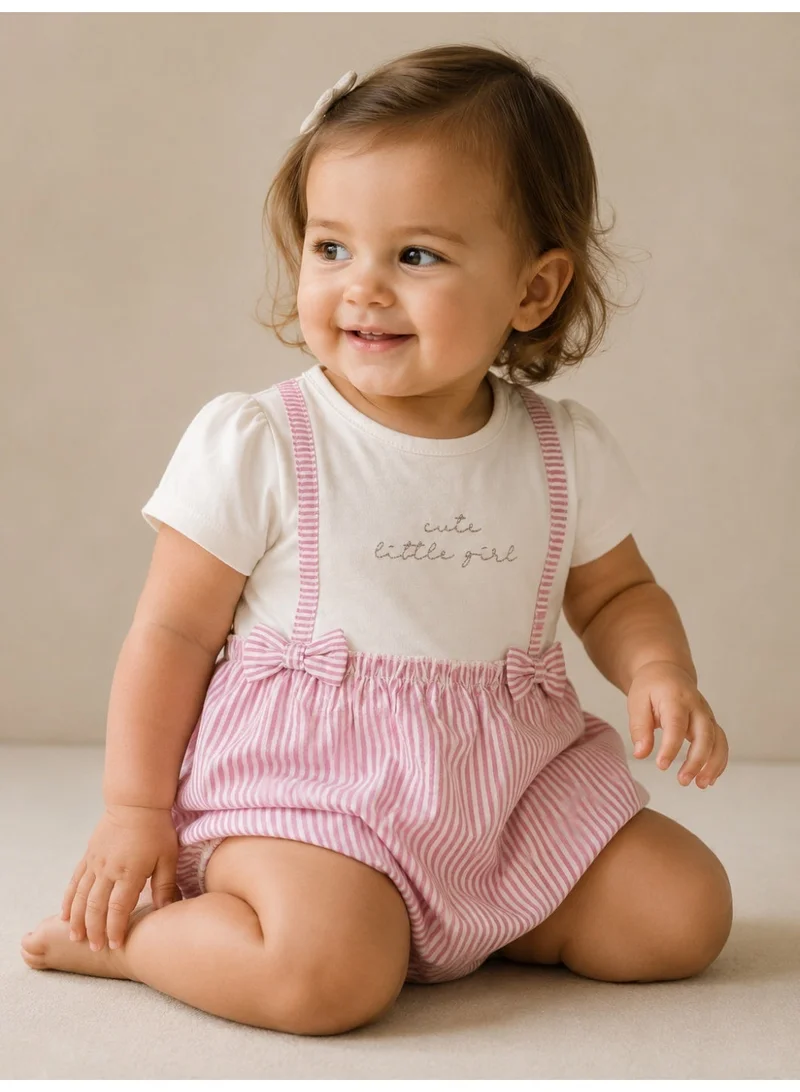 فكتور اند جين Infant Girls Purple Stripe Suspender Dress with Bow Details
