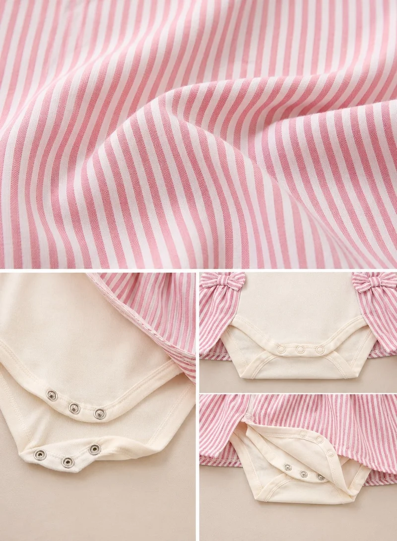 فكتور اند جين Infant Girls Purple Stripe Suspender Dress with Bow Details