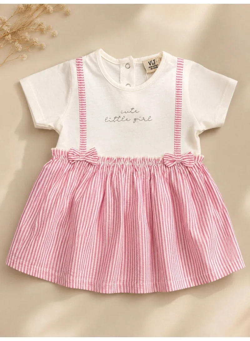 Victor And Jane  Infant Girls Purple Stripe Suspender Dress with Bow Details for Women | Best Price UAE