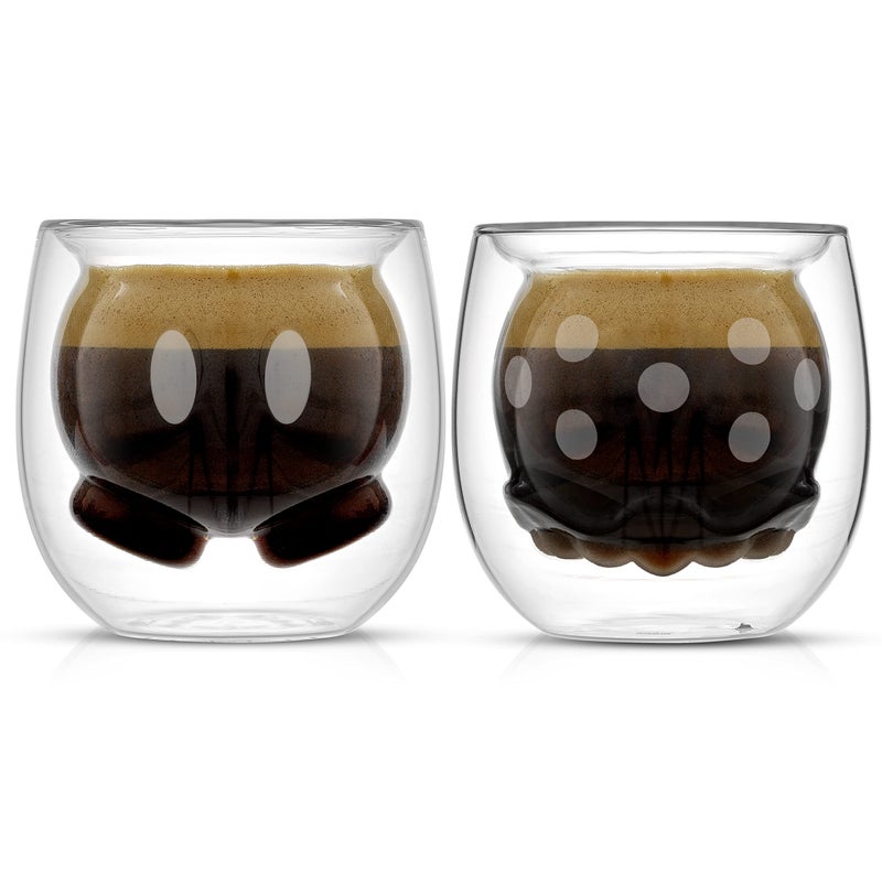 JoyJolt JoyJolt Mickey Pants and Minnie Skirt 3D 2oz Espresso Cups Double Walled Espresso Glasses 2pc Small Double Wall Glass Coffee Cups Demitasse Cups Espresso Measuring Cup or Liqueur Shot Glasses 