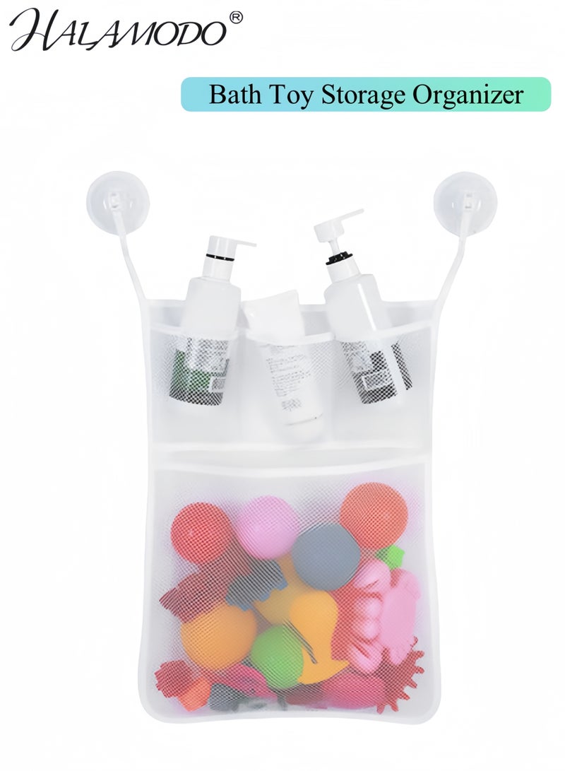 Tub Cubby Bath Toy Storage Organizer Mesh Shower Caddy With Suction Cup & Adhesive Hooks, Toy Storage Net Organizer for Kids Bathroom Decor, Bedroom & More（46*33*6cm） - Image 1