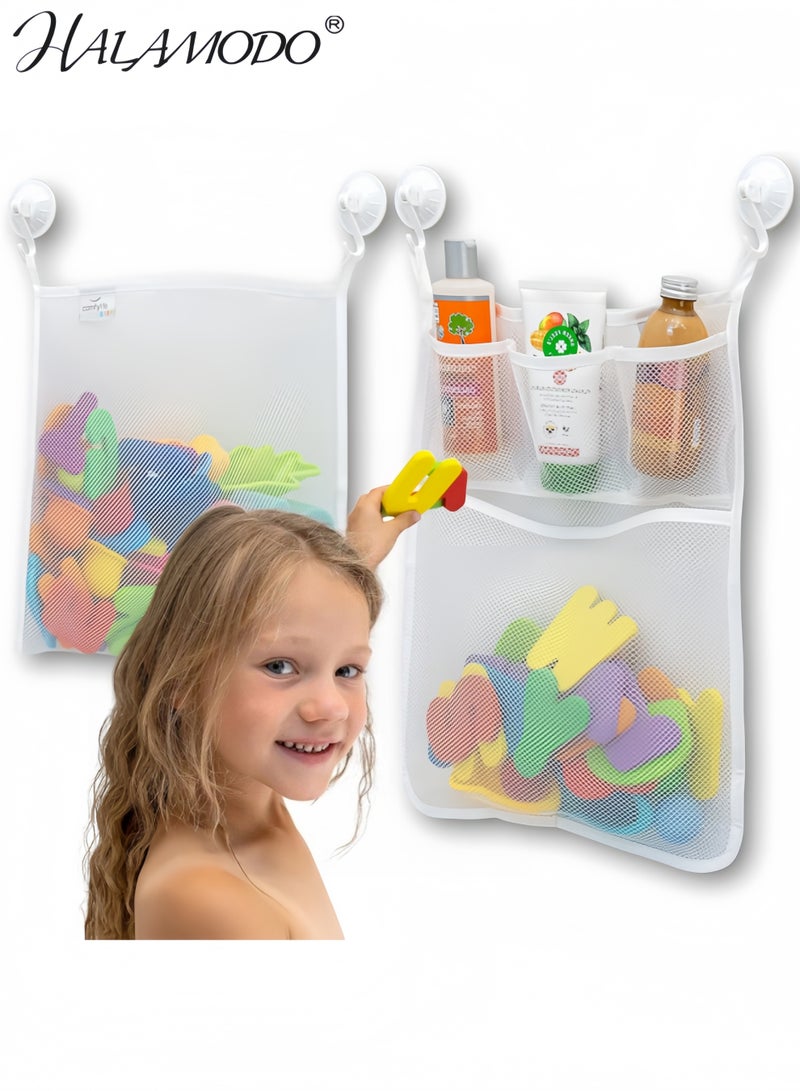 Tub Cubby Bath Toy Storage Organizer Mesh Shower Caddy With Suction Cup & Adhesive Hooks, Toy Storage Net Organizer for Kids Bathroom Decor, Bedroom & More（46*33*6cm） - Image 5