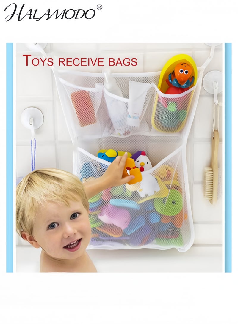 Tub Cubby Bath Toy Storage Organizer Mesh Shower Caddy With Suction Cup & Adhesive Hooks, Toy Storage Net Organizer for Kids Bathroom Decor, Bedroom & More（46*33*6cm） - Image 3