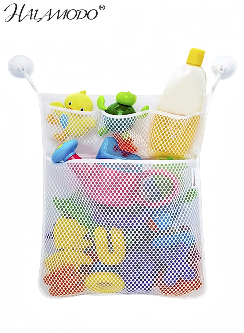 Tub Cubby Bath Toy Storage Organizer Mesh Shower Caddy With Suction Cup & Adhesive Hooks, Toy Storage Net Organizer for Kids Bathroom Decor, Bedroom & More（46*33*6cm） - Image 2