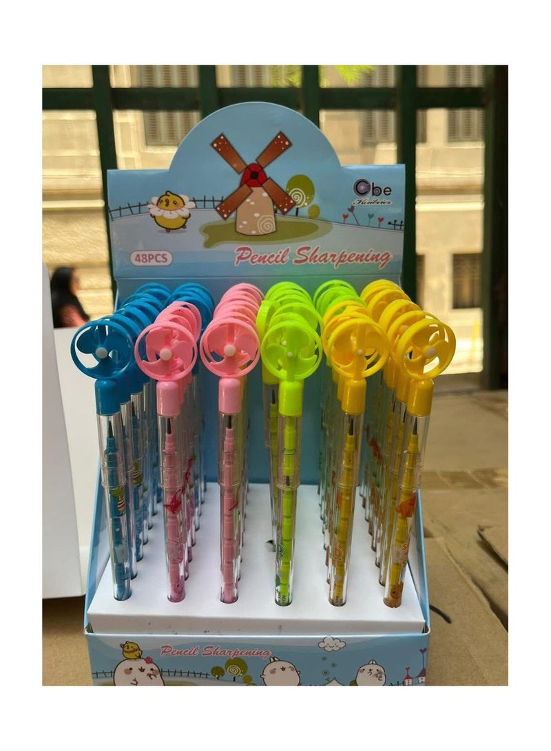 Generic 4-piece multi-pointed pencil with fan toy cap - Image 1