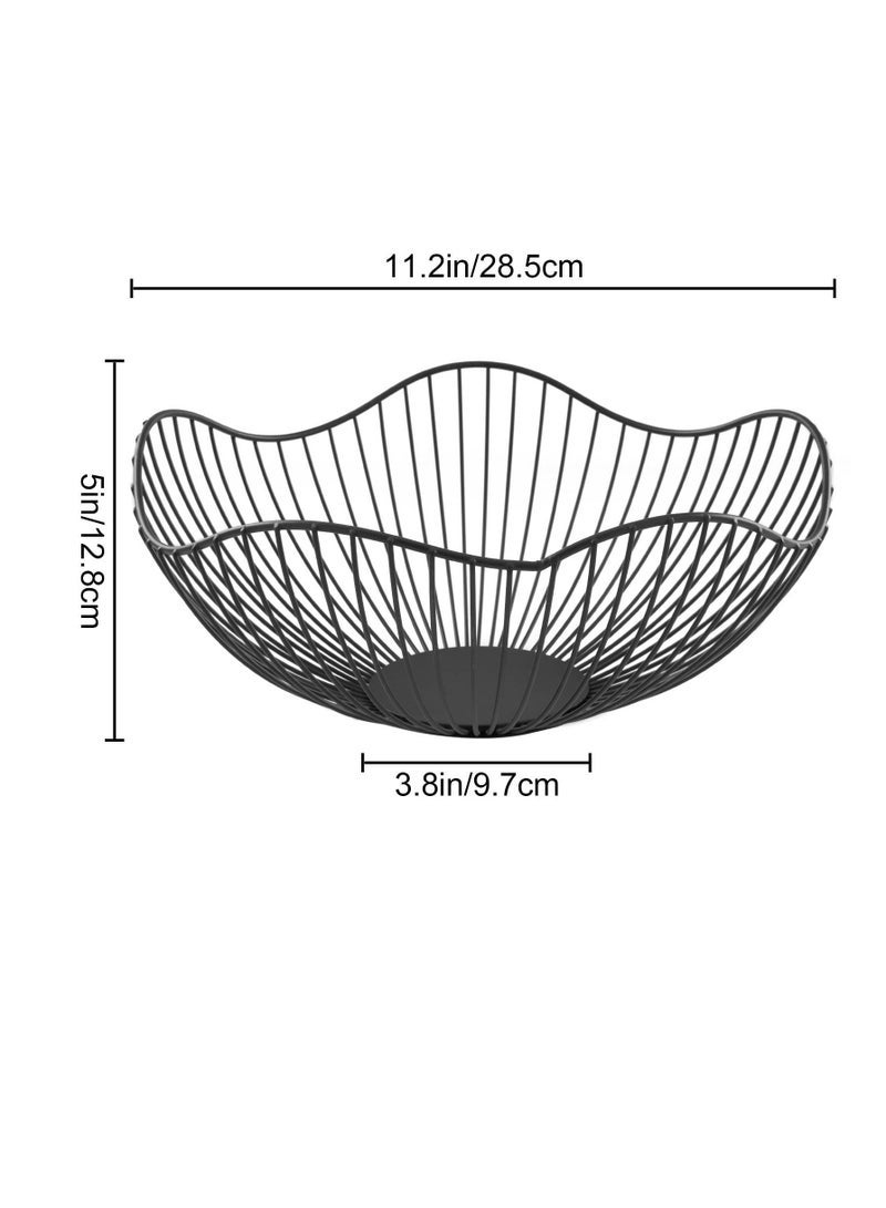 Captaintech Kitchen Counter Fruit Bowl, Metal Wavy Wire Fruit Basket with Black Tray for Vegetable Snacks Bread Edible Sweets Table Storage - Image 2