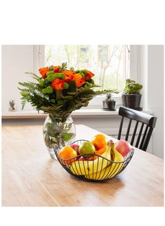 Captaintech Kitchen Counter Fruit Bowl, Metal Wavy Wire Fruit Basket with Black Tray for Vegetable Snacks Bread Edible Sweets Table Storage  - Image 3
