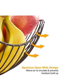 Captaintech Kitchen Counter Fruit Bowl, Metal Wavy Wire Fruit Basket with Black Tray for Vegetable Snacks Bread Edible Sweets Table Storage  - Image 4