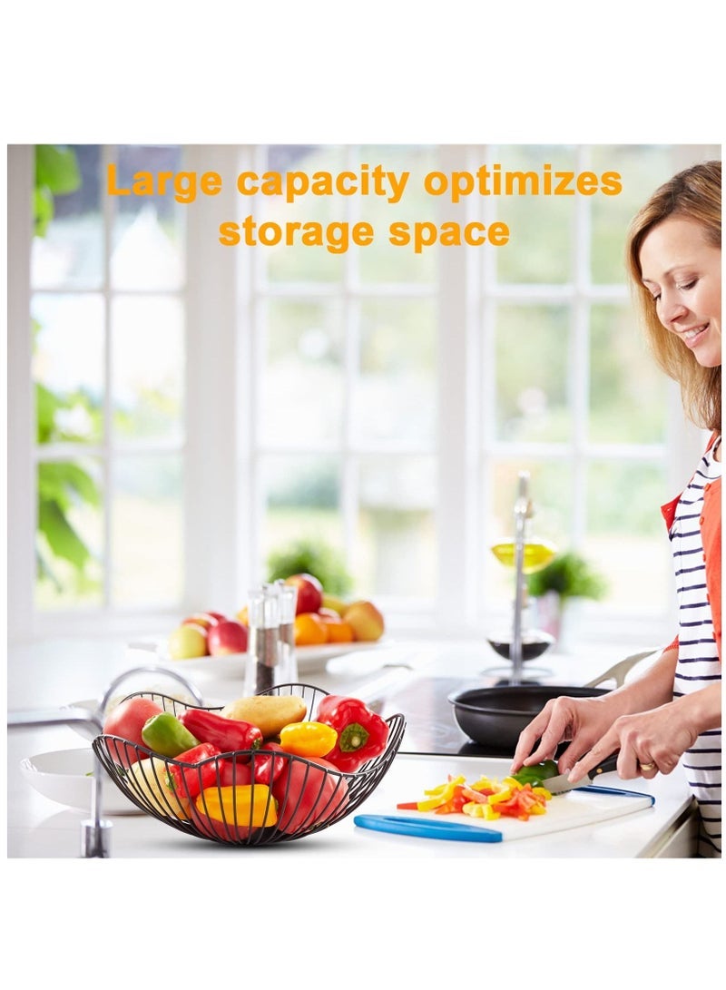 Captaintech Kitchen Counter Fruit Bowl, Metal Wavy Wire Fruit Basket with Black Tray for Vegetable Snacks Bread Edible Sweets Table Storage - Image 5