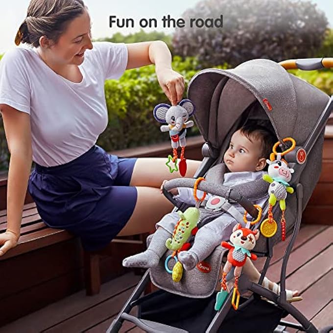 BABY SOFT HANGING RATTLE TOYS GIFT SET SENSORY ANIMALS RATTLE TOY CAR SEAT STROLLER COT PRAM ACTIVITY 0, 3, 6, 9, 12 MONTHS NEWBORN TODDLER BIRTHDAY GIFTS(4 PACK) - Image 2