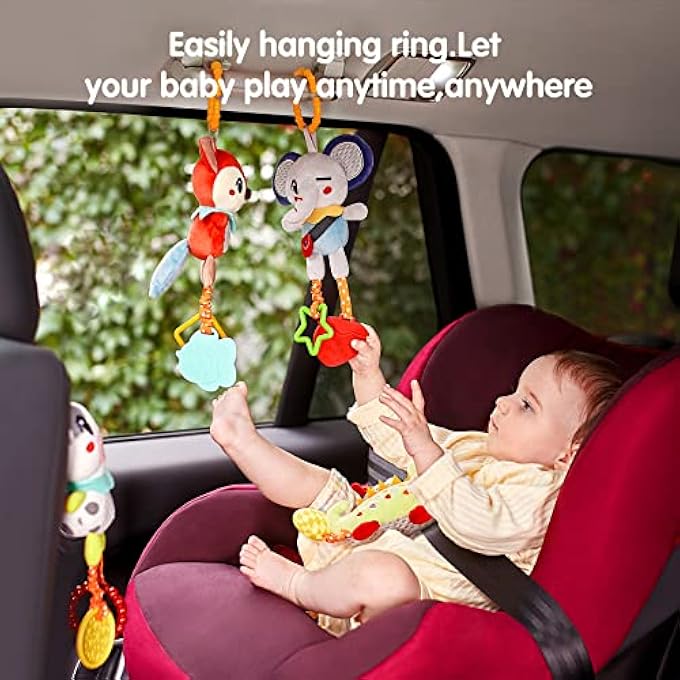 BABY SOFT HANGING RATTLE TOYS GIFT SET SENSORY ANIMALS RATTLE TOY CAR SEAT STROLLER COT PRAM ACTIVITY 0, 3, 6, 9, 12 MONTHS NEWBORN TODDLER BIRTHDAY GIFTS(4 PACK) - Image 3
