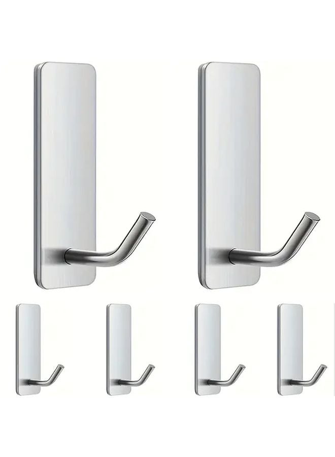 6 قطع من الخطافات اللاصقة الفضية غير القابلة للصدأ، تركيب على الحائط دون الحاجة إلى الحفر - Image 1