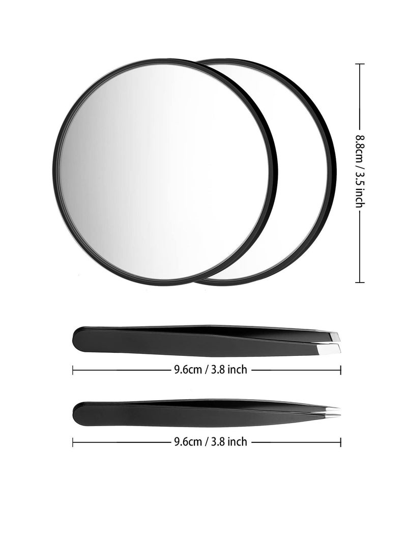 KASTWAVE - Magnifying Mirror, 3.5 Inch 20X Mirror & 10X Magnifier Mirrors with 2 Suction Cups, Small Travel Magnifying Mirror and Tweezers Kit for Eyebrow Tweezing, Blackhead Blemish Removal (Black) - Image 1
