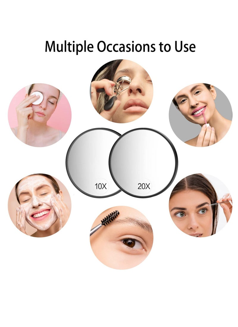KASTWAVE - Magnifying Mirror, 3.5 Inch 20X Mirror & 10X Magnifier Mirrors with 2 Suction Cups, Small Travel Magnifying Mirror and Tweezers Kit for Eyebrow Tweezing, Blackhead Blemish Removal (Black) - Image 1