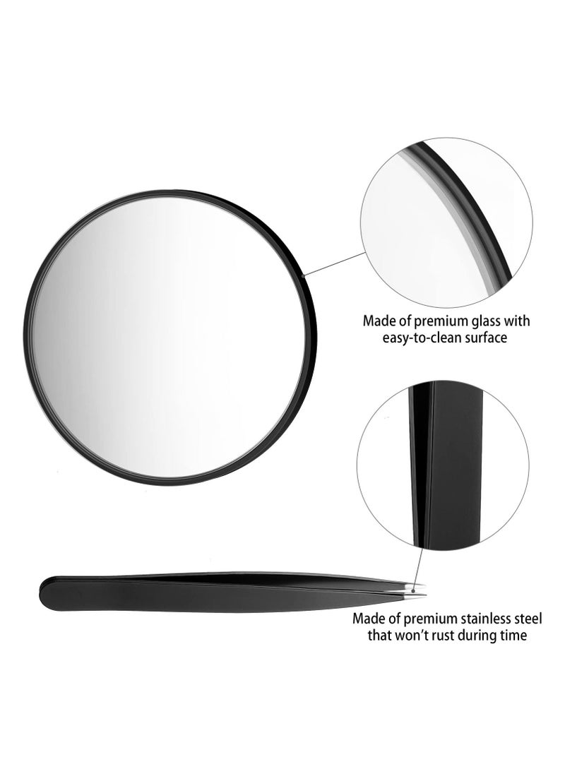 KASTWAVE - Magnifying Mirror, 3.5 Inch 20X Mirror & 10X Magnifier Mirrors with 2 Suction Cups, Small Travel Magnifying Mirror and Tweezers Kit for Eyebrow Tweezing, Blackhead Blemish Removal (Black) - Image 1